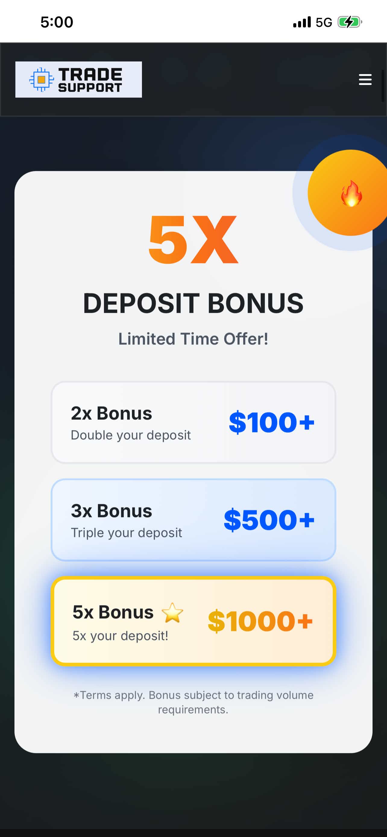 5x Bonus on Mobile